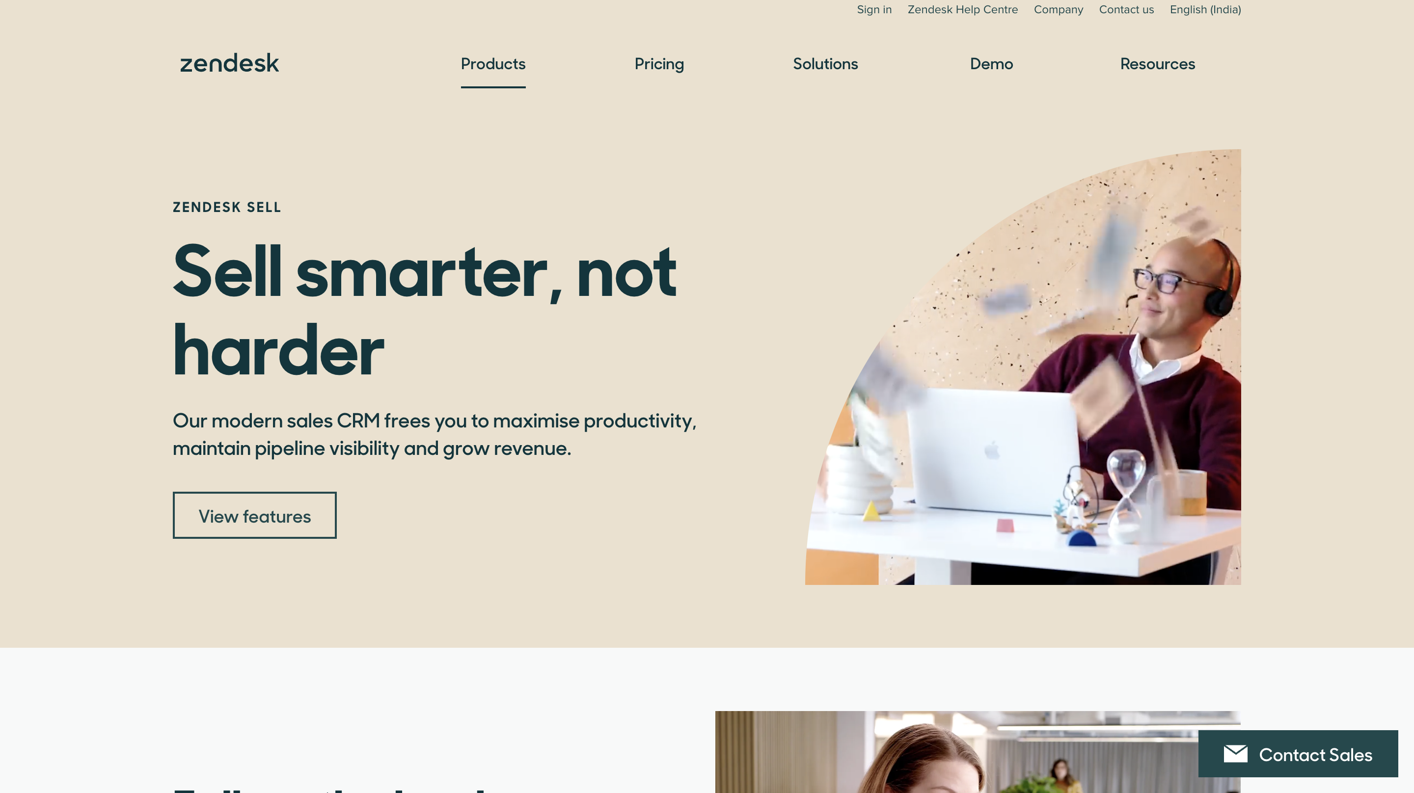 landing page of Zendesk Sell 